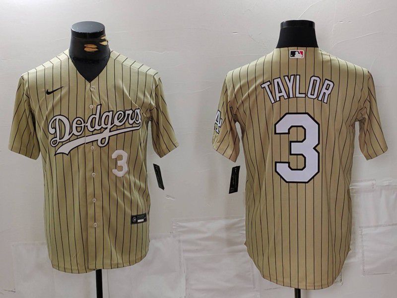 Men Los Angeles Dodgers 3 Taylor yellow Stripe Game 2024 Nike MLB Jersey style 1